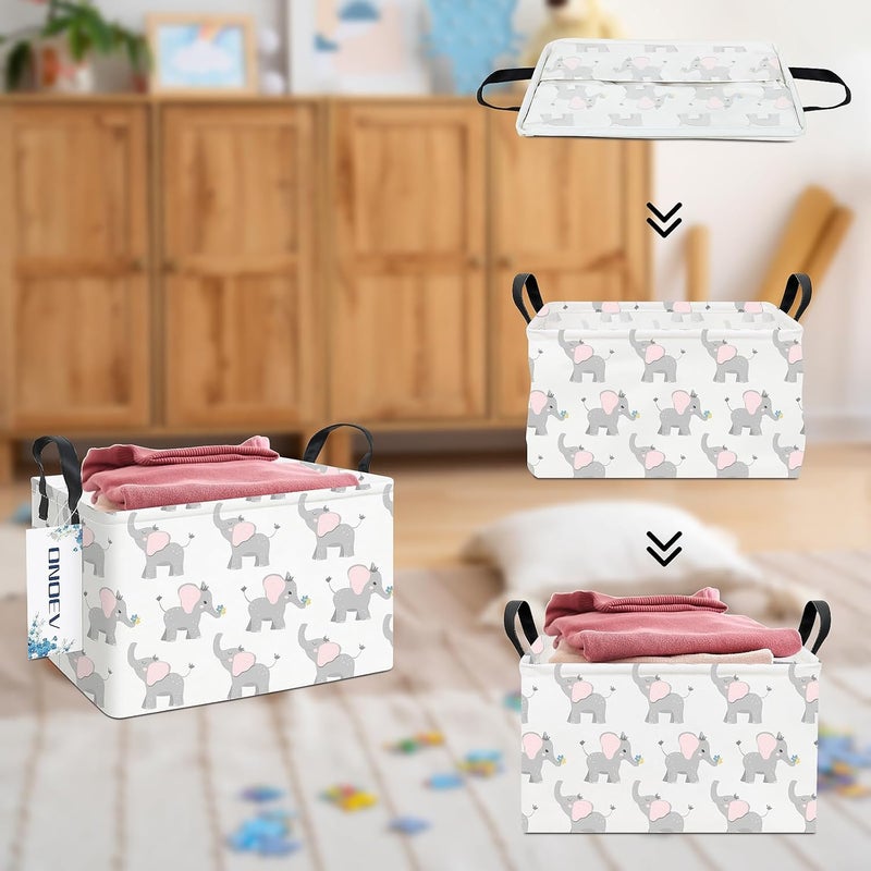 ONOEV Rectangular Folding Laundry Basket,waterproof Canvas Basket,gift basket,Suitable for children's room,Office,Clothes,Toys Storage(Elephant calf) - Image 5